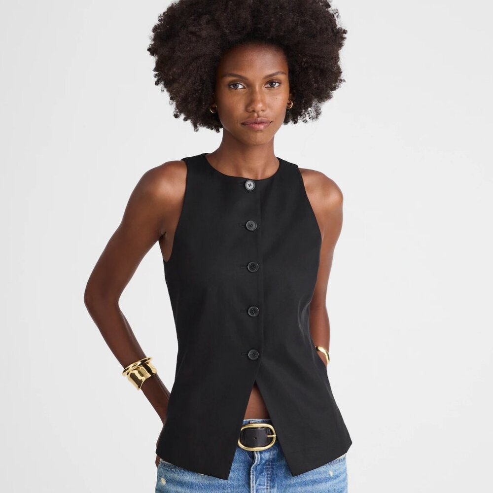 Madewell Crewneck Cutaway Tailored Vest Black Size 0 NWT